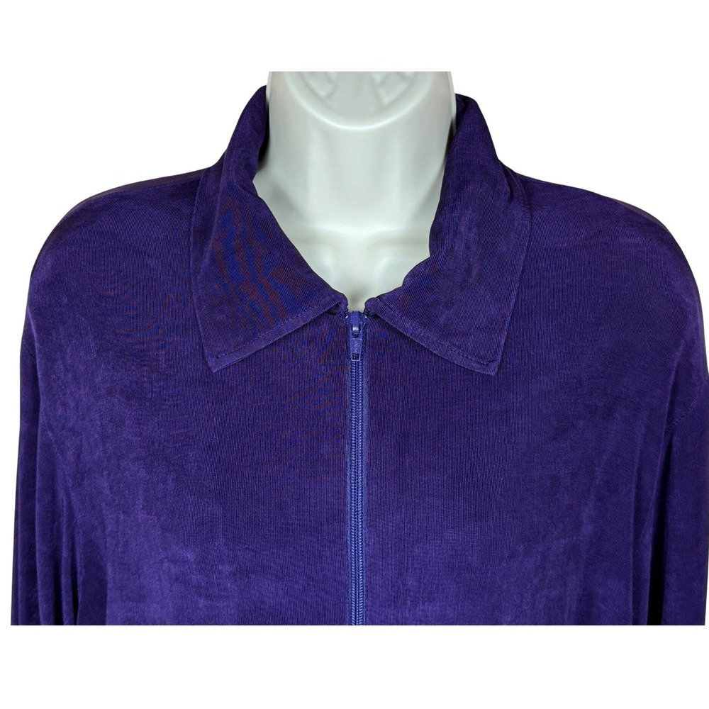 Amanda Womens Dark Purple Zip Up Jersey Knit Athletic Leisure Jacket Size L - Picture 8 of 13